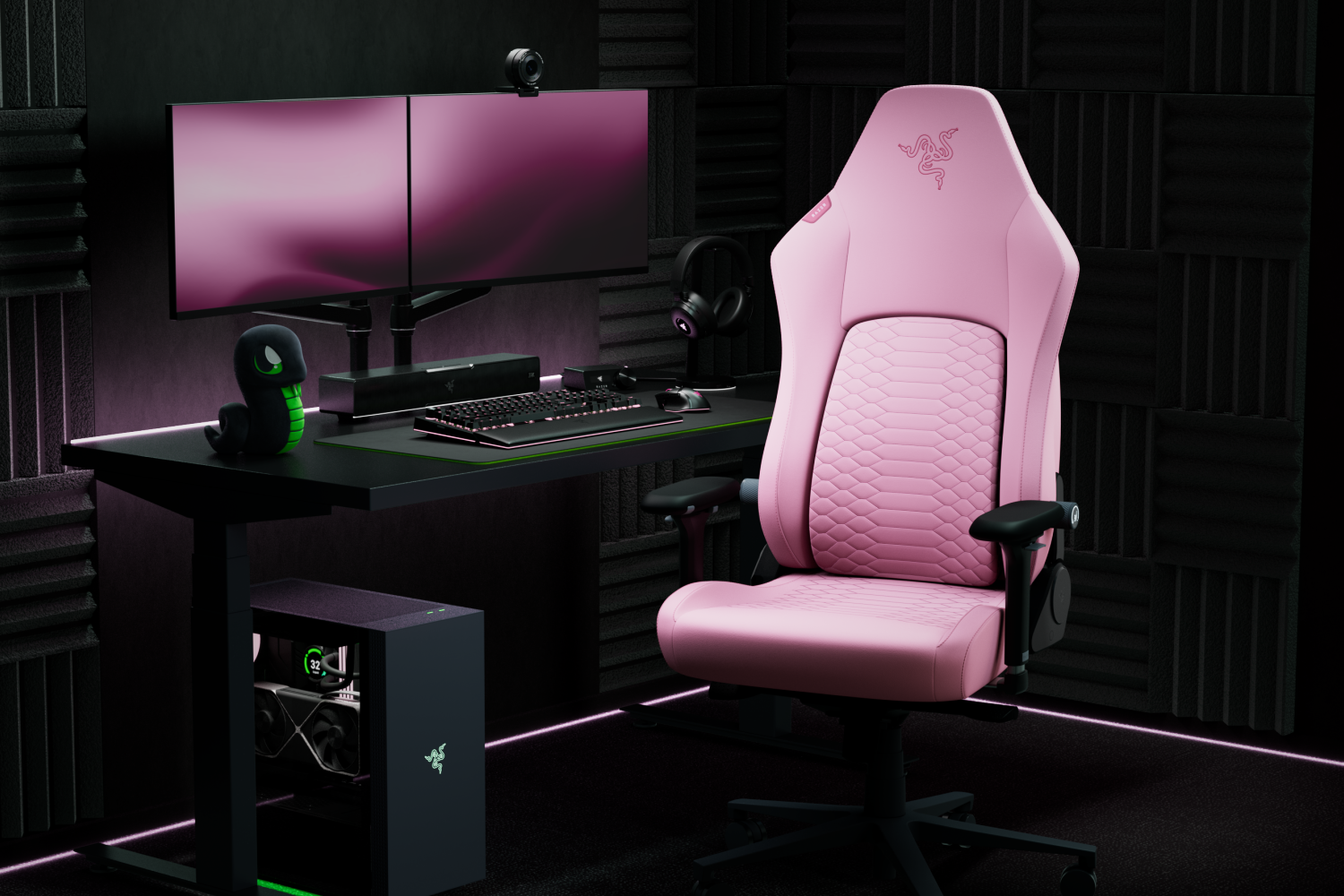 Razer iskur v2 newgen quartz gaming stol v gaming postavitvi
