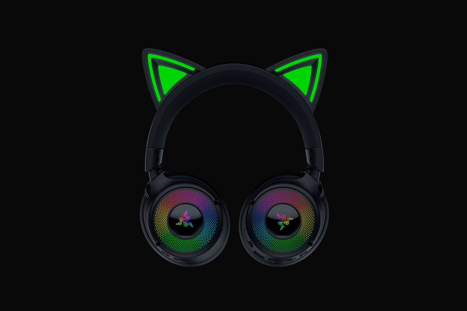 Razer Kraken Kitty V3 Pro Black front view with illuminated kitty ears and earcups