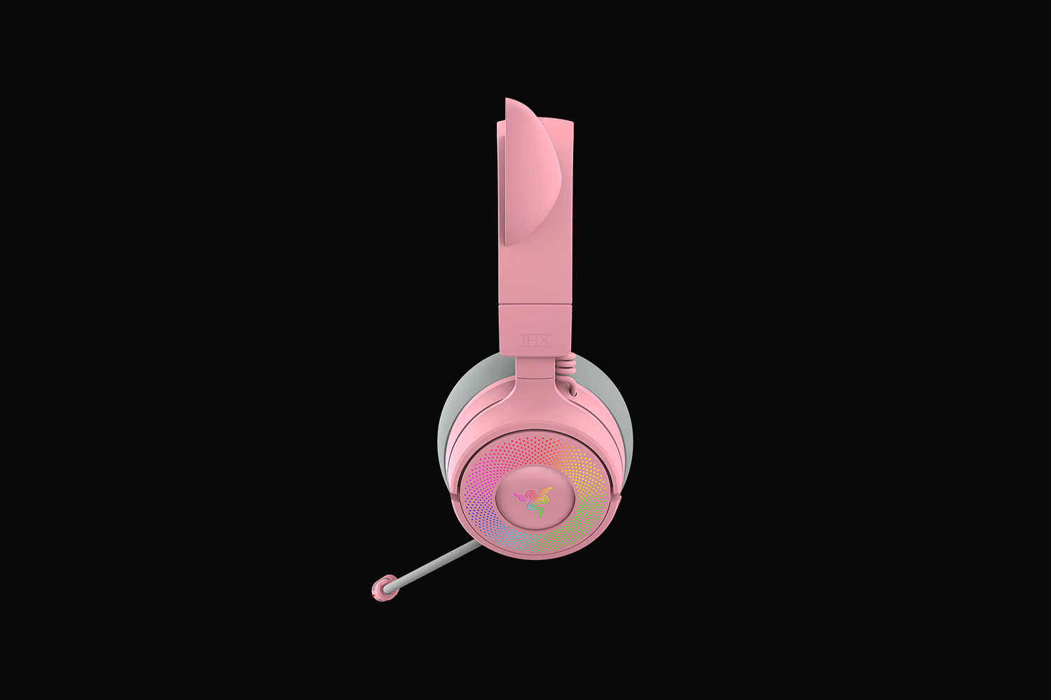 Razer Kraken Kitty V3 Pro Quartz side view with retractable microphone extended