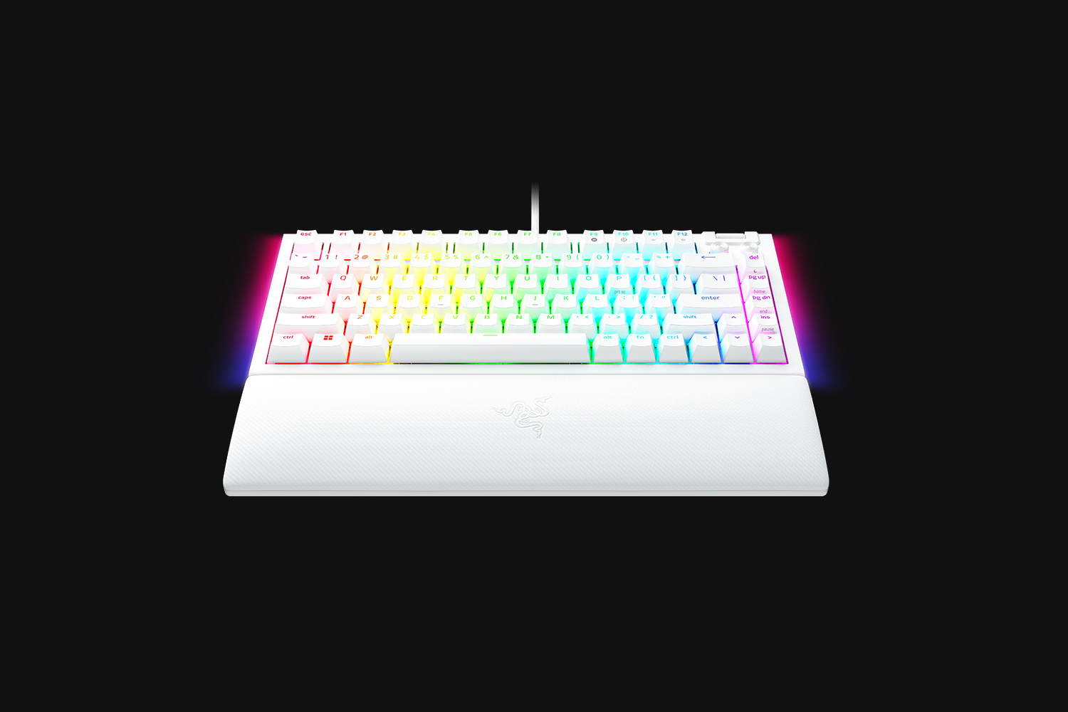 Razer BlackWidow V4 75 percent White with the included matching magnetic wrist rest