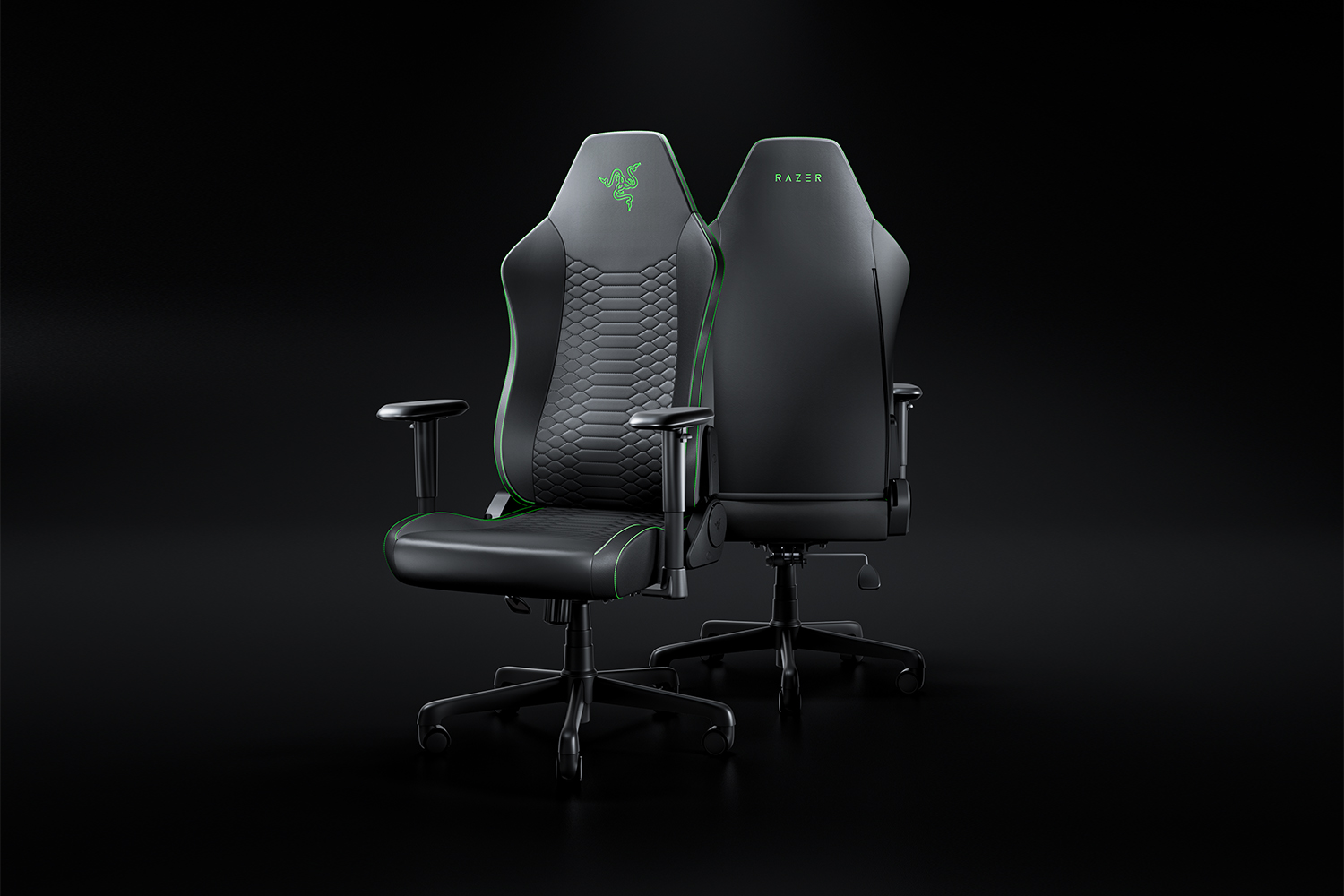 Razer iskur v2 x newgen črn zelen gaming stol spredaj in zadaj